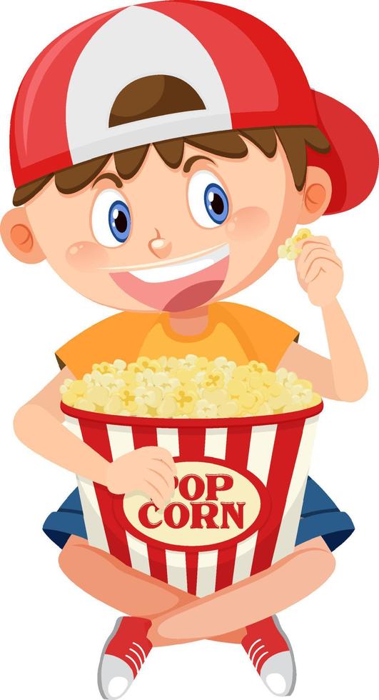 leuke jongen die popcorn eet vector