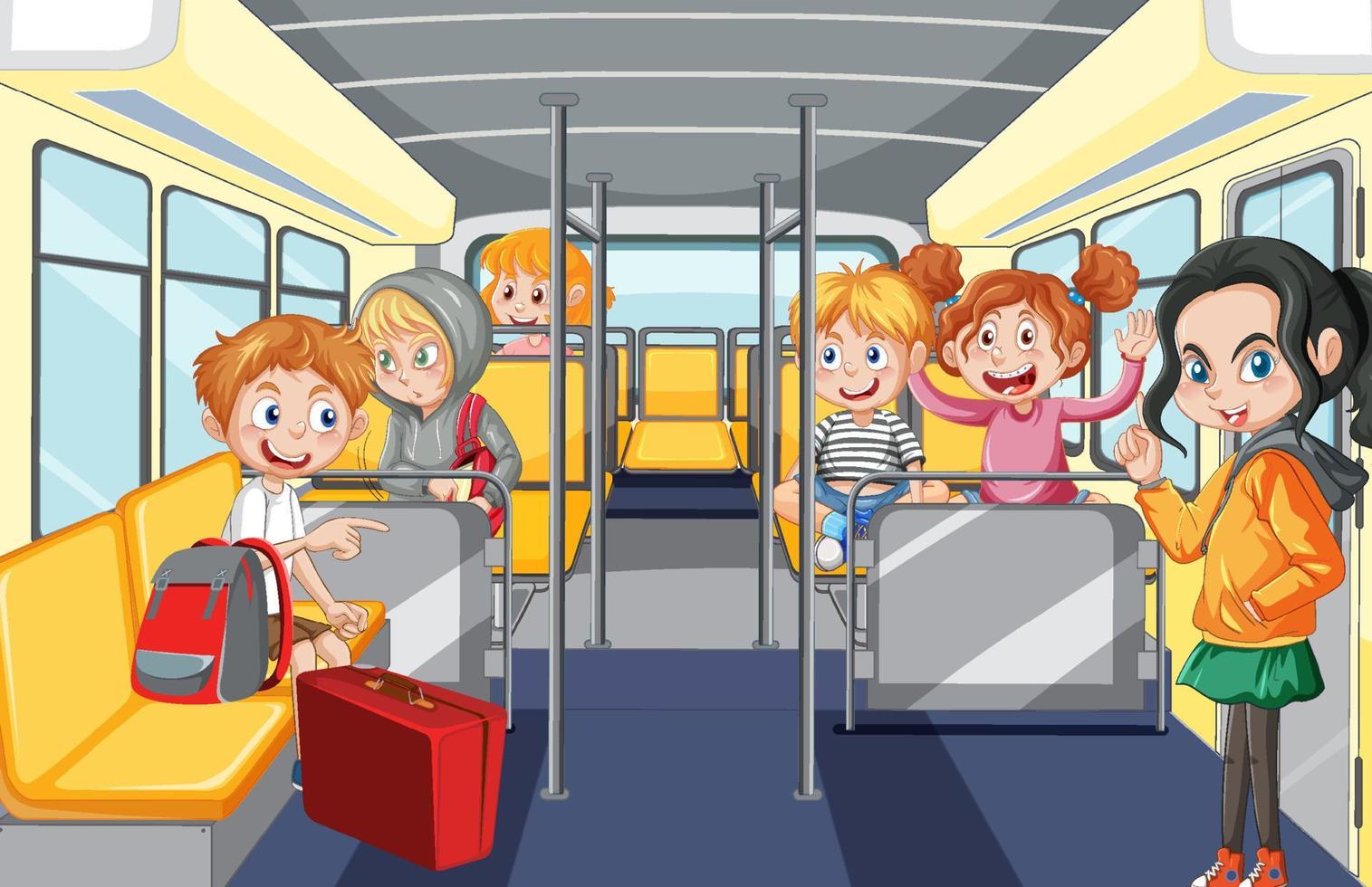 binnen bus met mensen cartoon vector