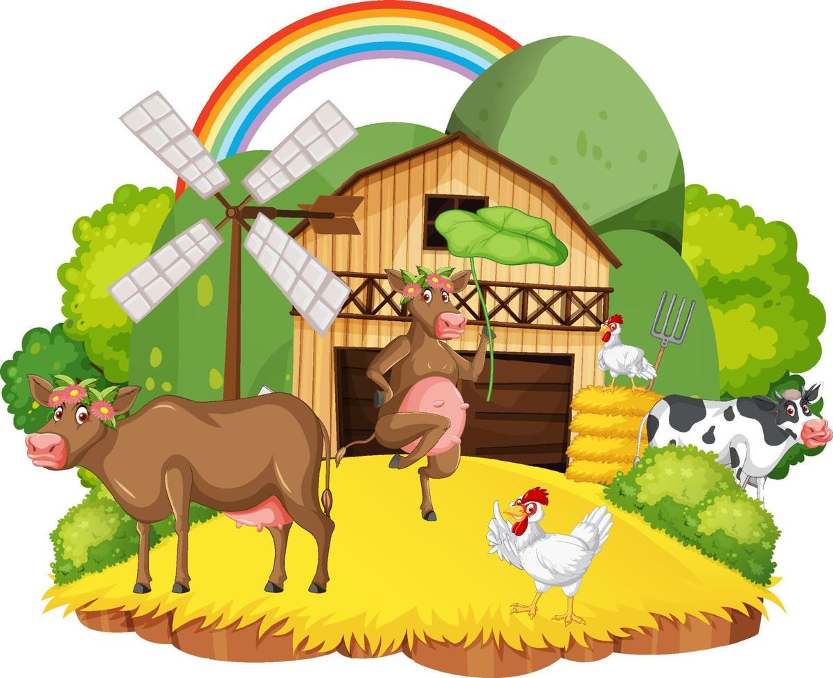 geïsoleerde cartoon boerderij met dieren vector