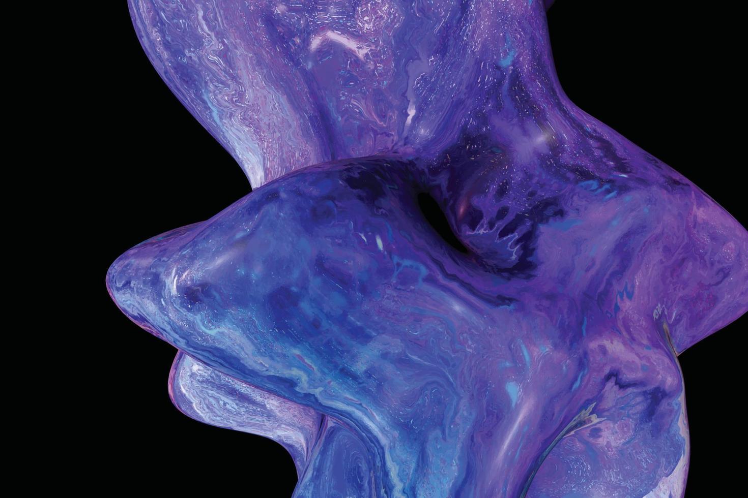 marineblauw en paars vloeibaar druppelobject. dynamische saffier bol textuur met marmer effect op zwarte achtergrond vector
