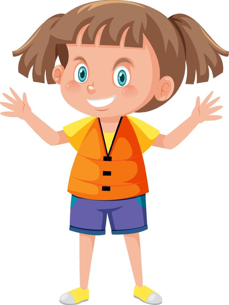 klein meisje met oranje reddingsvest in cartoonstijl vector