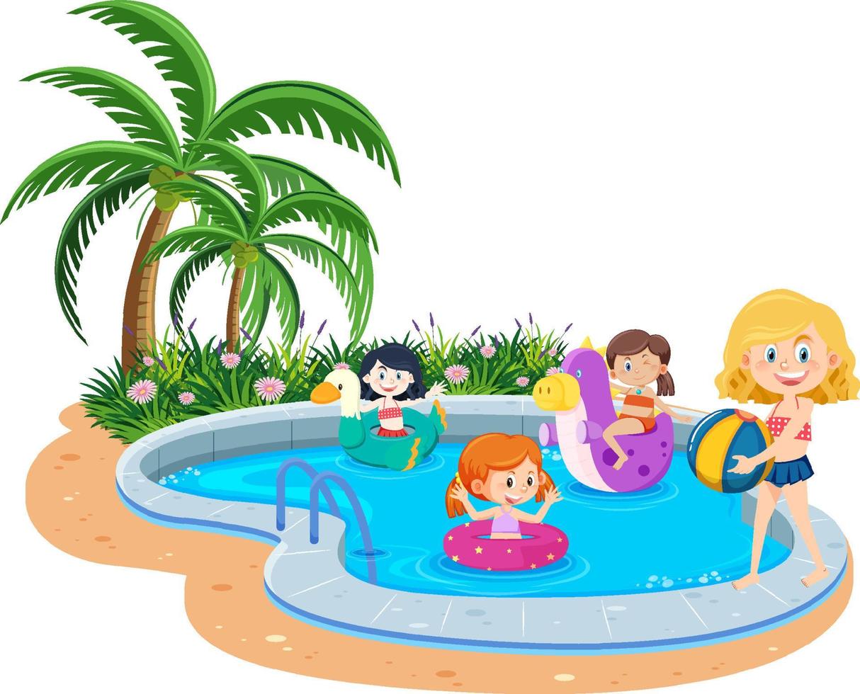 kinderen bij zwembad vector