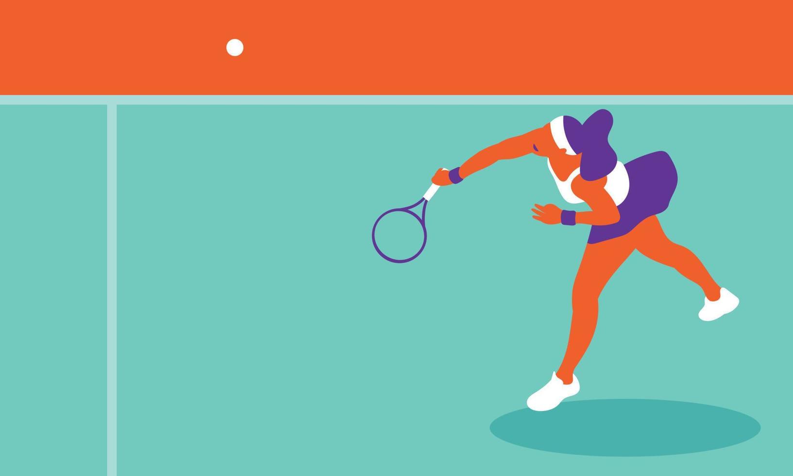 jonge vrouw die tennis speelt op de baan vector