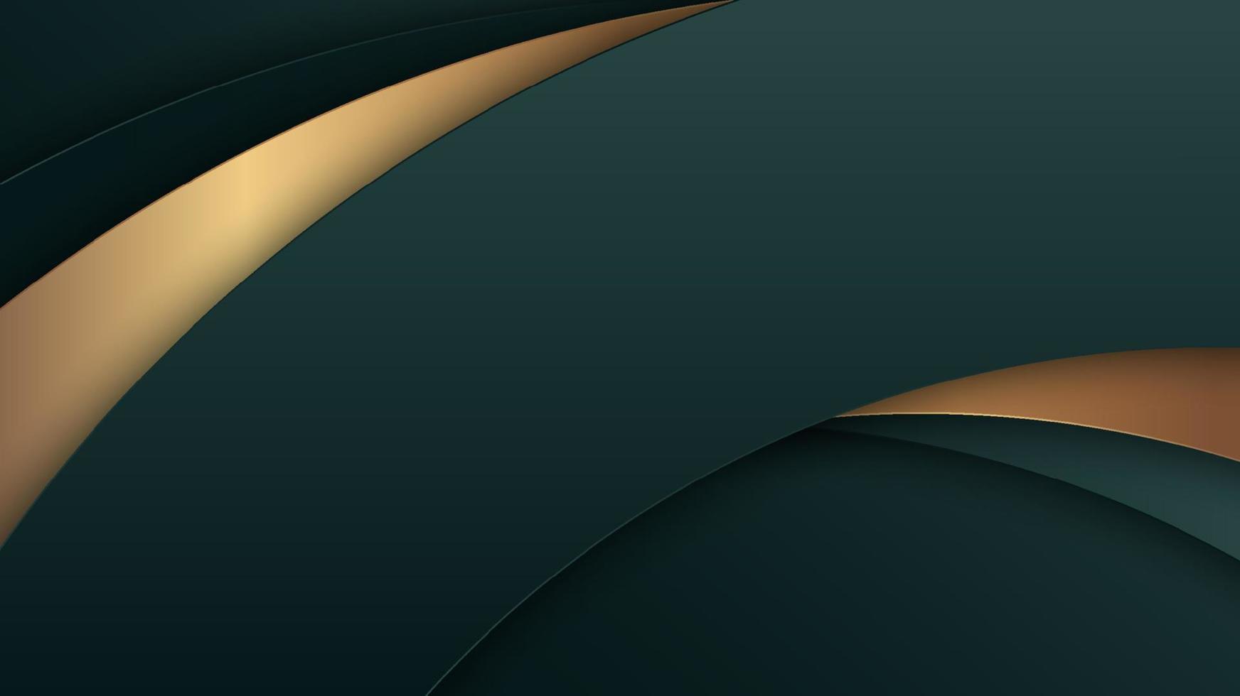 abstracte 3d luxe stijl groene en gouden gebogen strepen overlappende lagen op donkergroene achtergrond luxe stijl vector