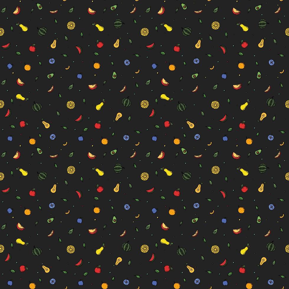 naadloze fruitpatroon gekleurde doodle achtergrond met fruit iconen fruit background vector
