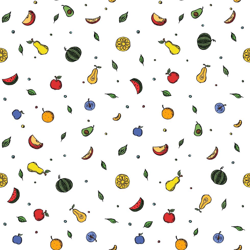 naadloze fruitpatroon gekleurde doodle achtergrond met fruit iconen fruit background vector