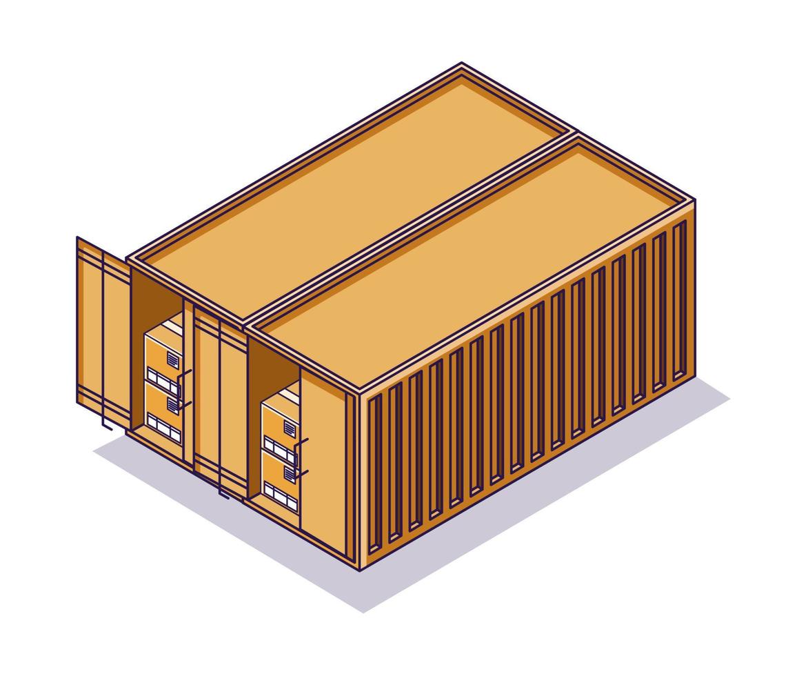 platte isometrische concept illustratie. binnenlandse vrachtcontainer: vector