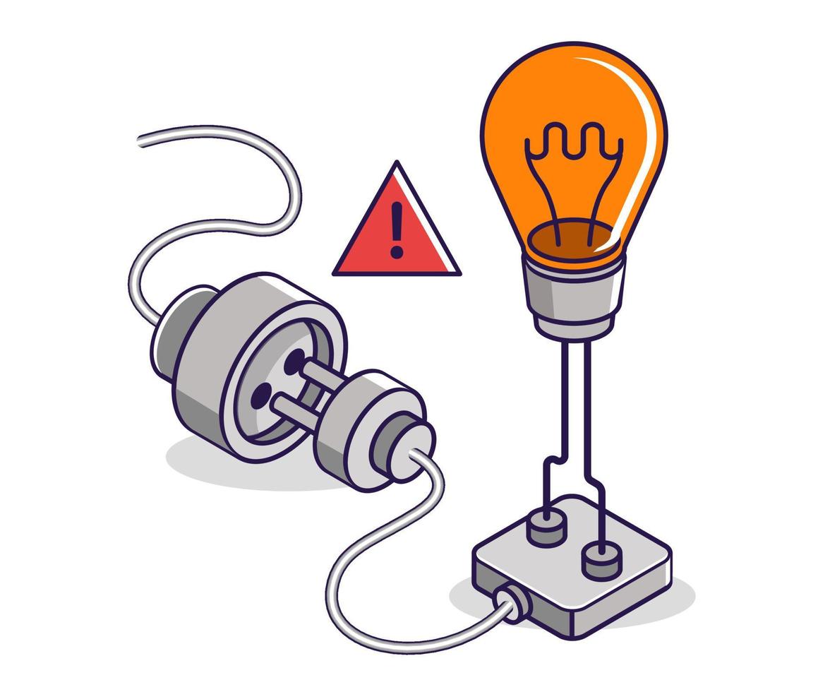 platte isometrische concept illustratie. waarschuwingslampje stekkers van elektrische energie vector