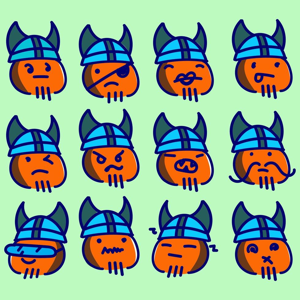 Viking emotie icon set met kleuren vector