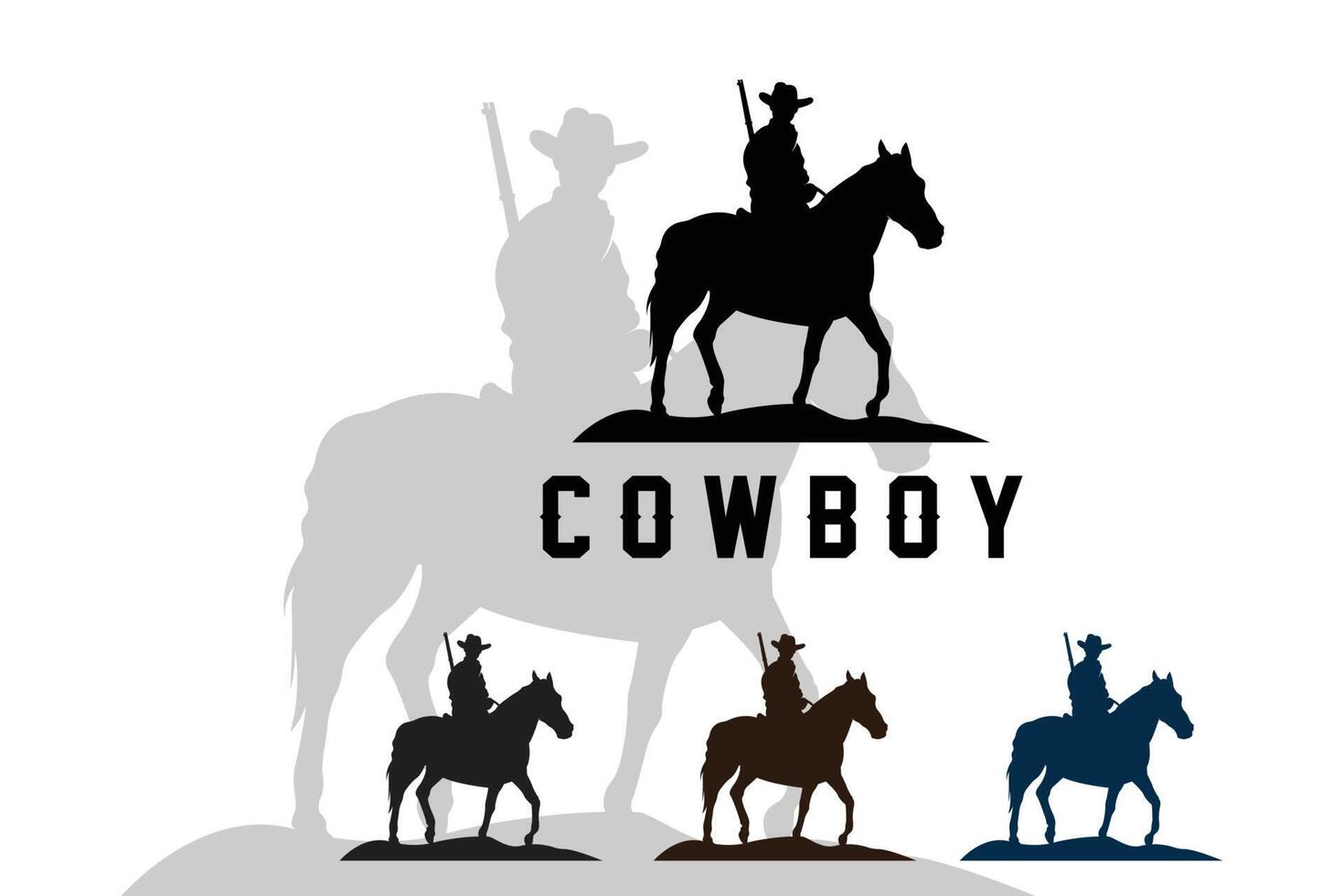 cowboy man rijdt paard krachtig silhouet bij zonsondergang, pictogram logo ontwerp vector