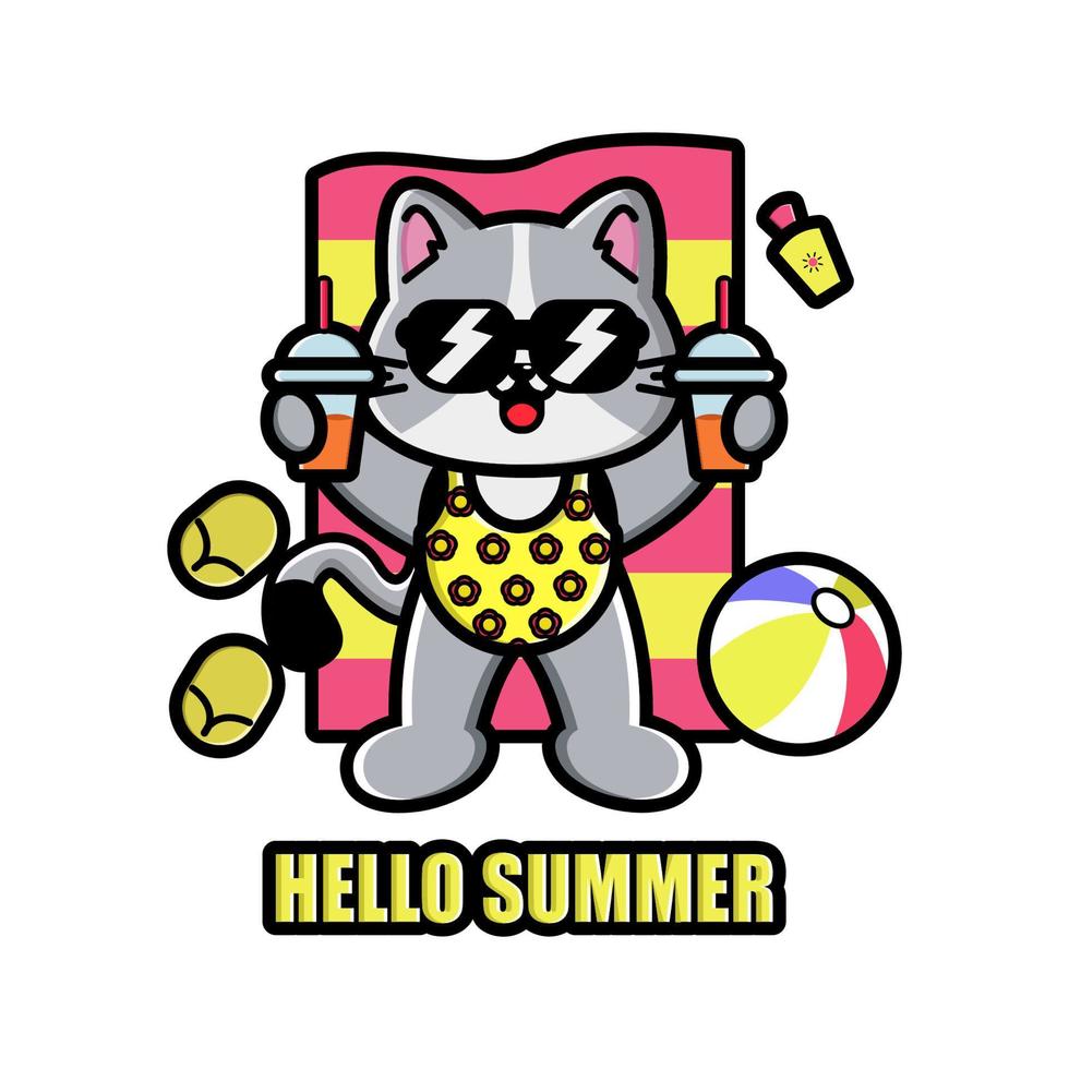 schattige kat zomer vectorillustratie vector