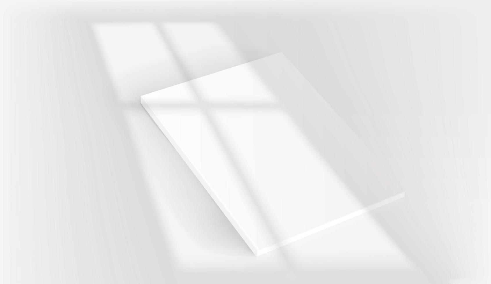 wit boek op een tafel met licht van de schaduw van het raam. realistisch vectormodel met zonnevlameffect vector