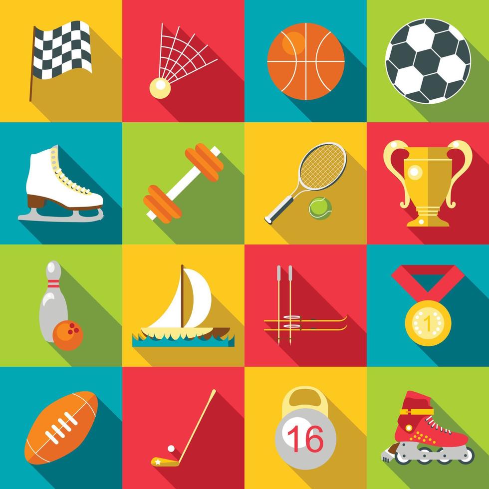 verschillende sport iconen set, vlakke stijl vector