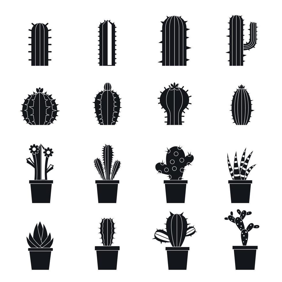 verschillende cactussen iconen set, eenvoudige stijl vector