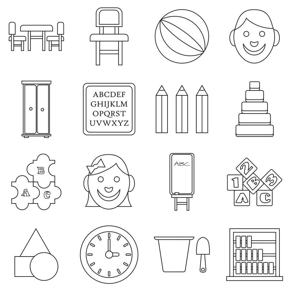 kleuterschool iconen set, Kaderstijl vector