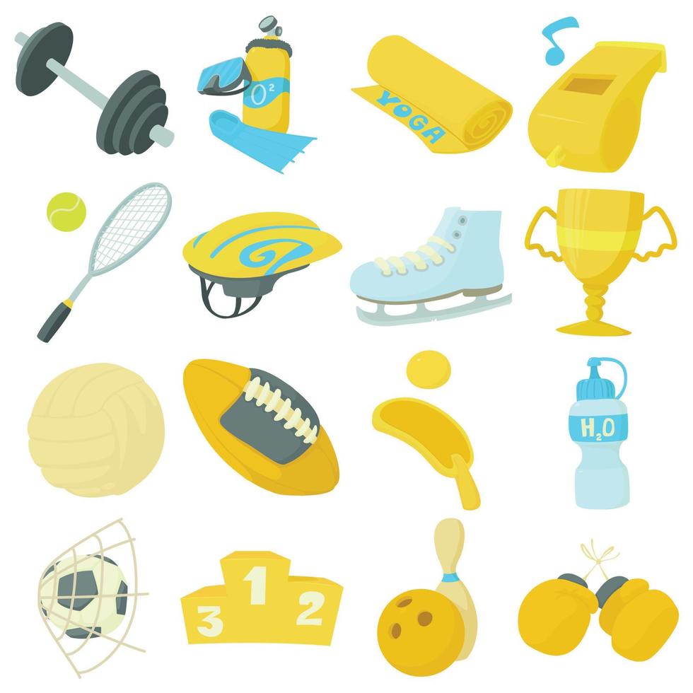 sport items iconen set, cartoon stijl vector