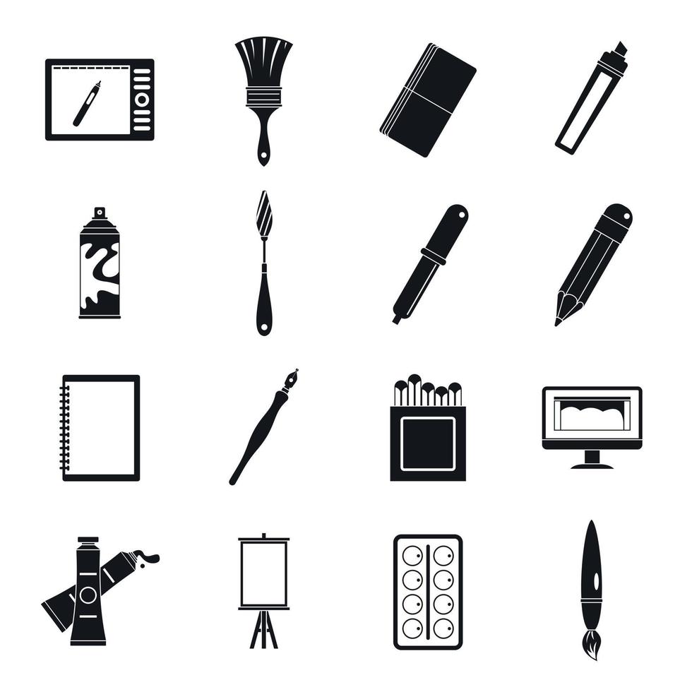ontwerp- en tekengereedschappen iconen set, eenvoudige stijl vector