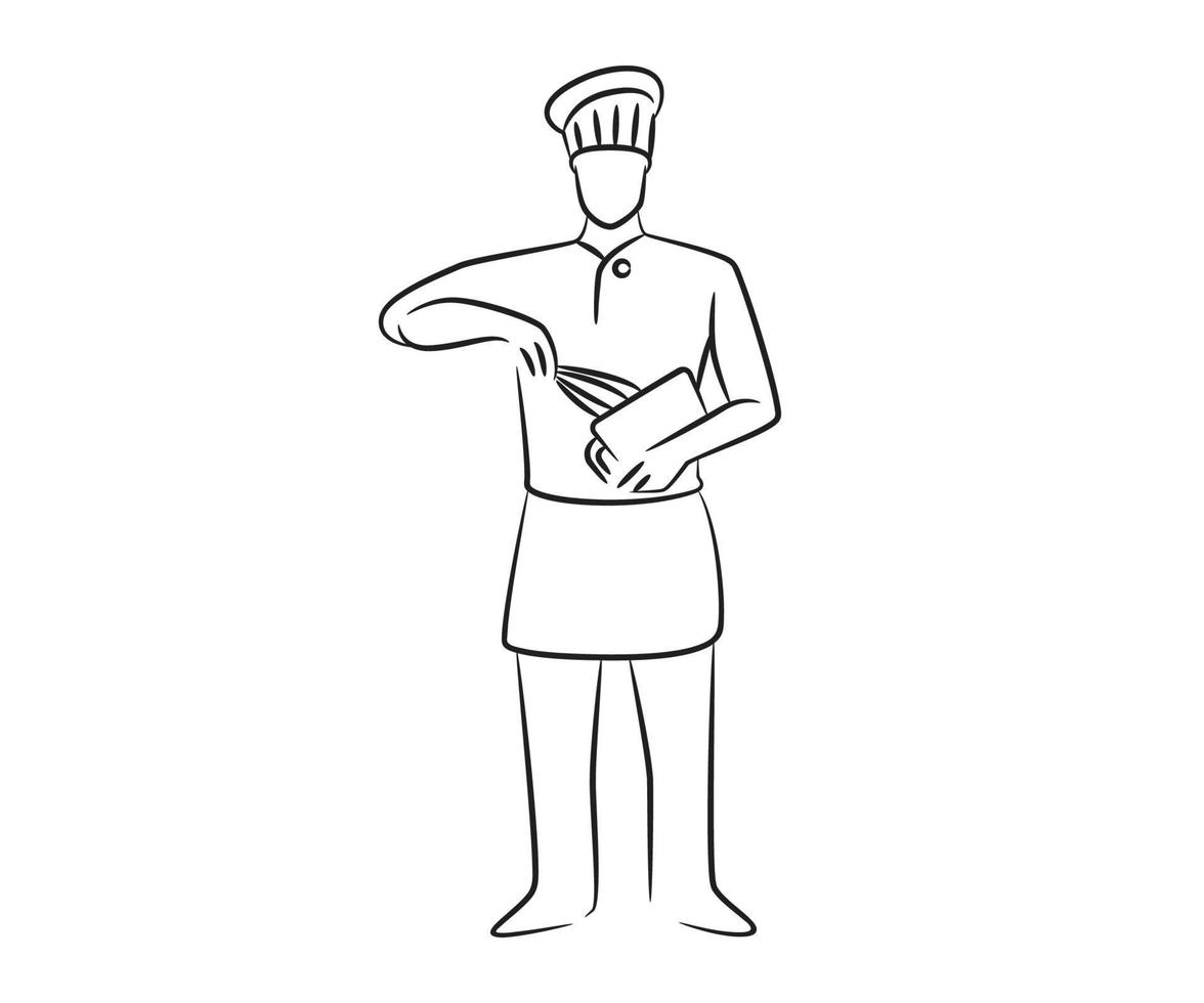 handgetekende chef karakter lijn illustratie vector