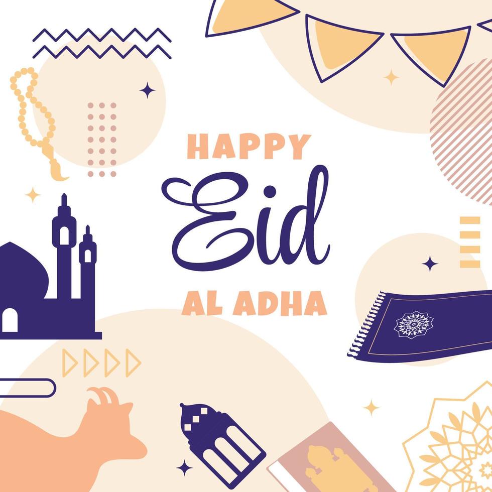 eid adha mubarak islamitisch evenement vierkante cadeaukaart achtergrond vector