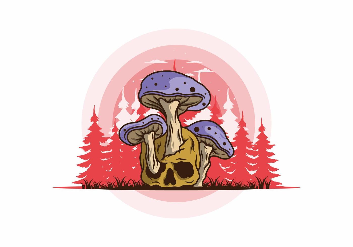 paddenstoel groeien op menselijke schedel illustratie vector