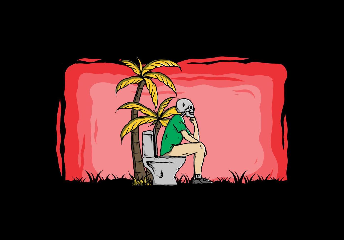 skelet man zit op buiten toilet illustratie vector