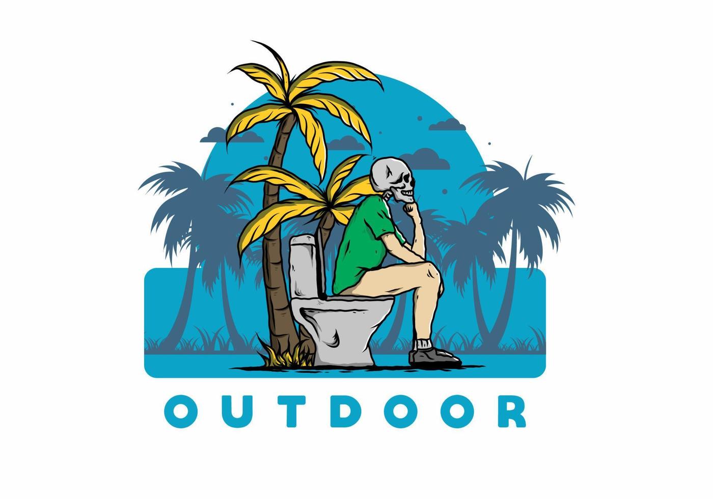 skelet man zit op buiten toilet illustratie vector