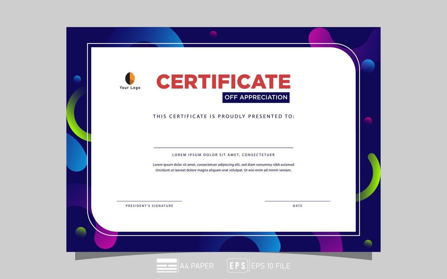 certificaat van waardering template.trendy verloop achtergrond. gelaagde eps10 vector