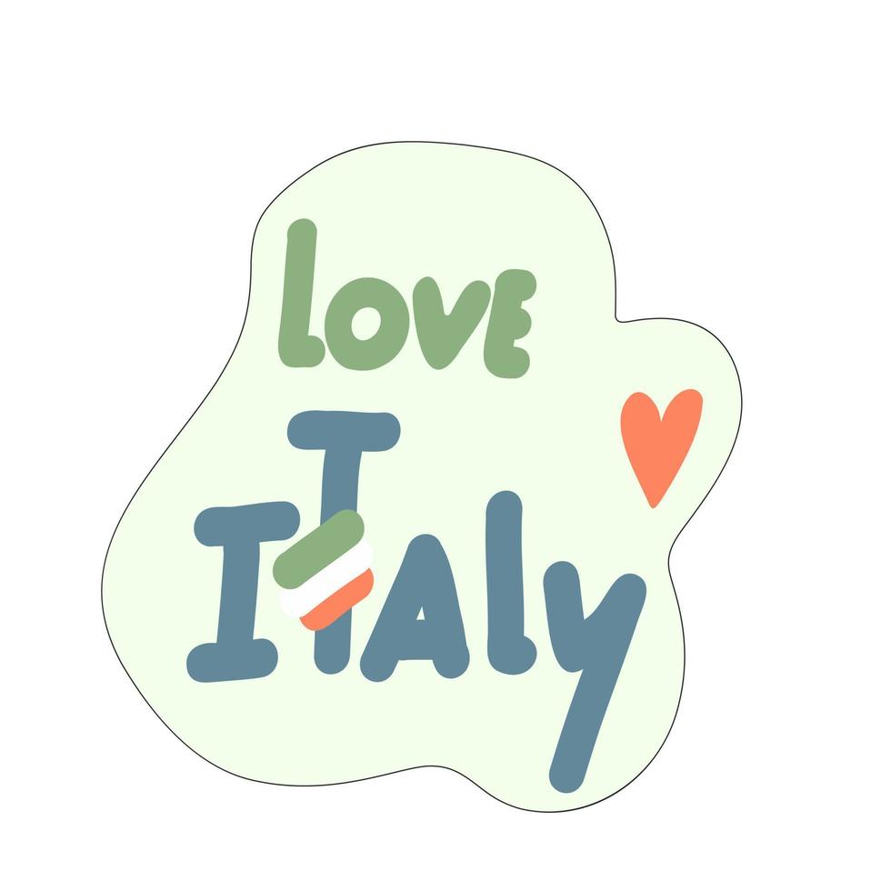 sticker ik houd van Italië. handgetekende letters voor ansichtkaarten, stickers, tijdschriften. vector