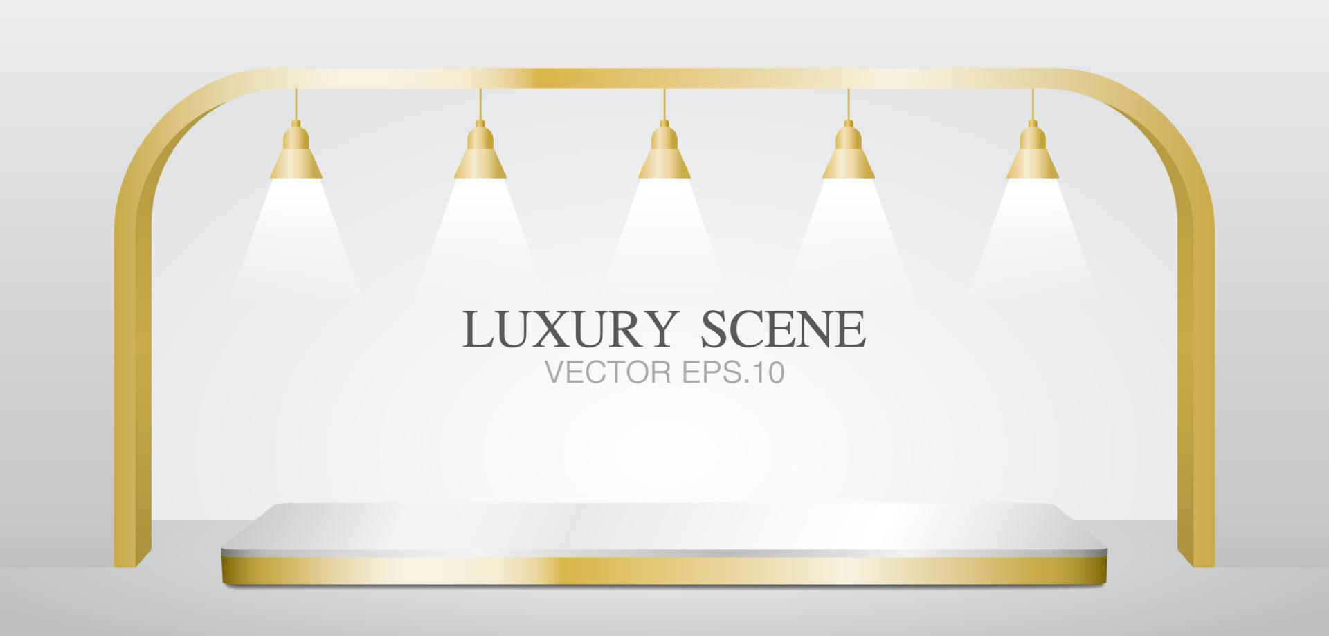 luxe platform met boog en lampen 3d illustratie vector voor het plaatsen van uw object.