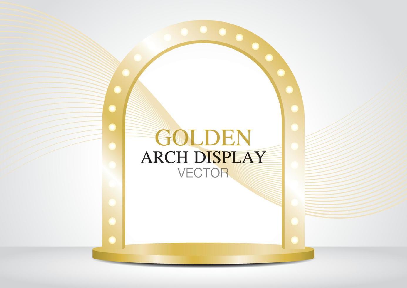 gouden gloeilamp boog display 3d illustratie vector voor het plaatsen van uw object.