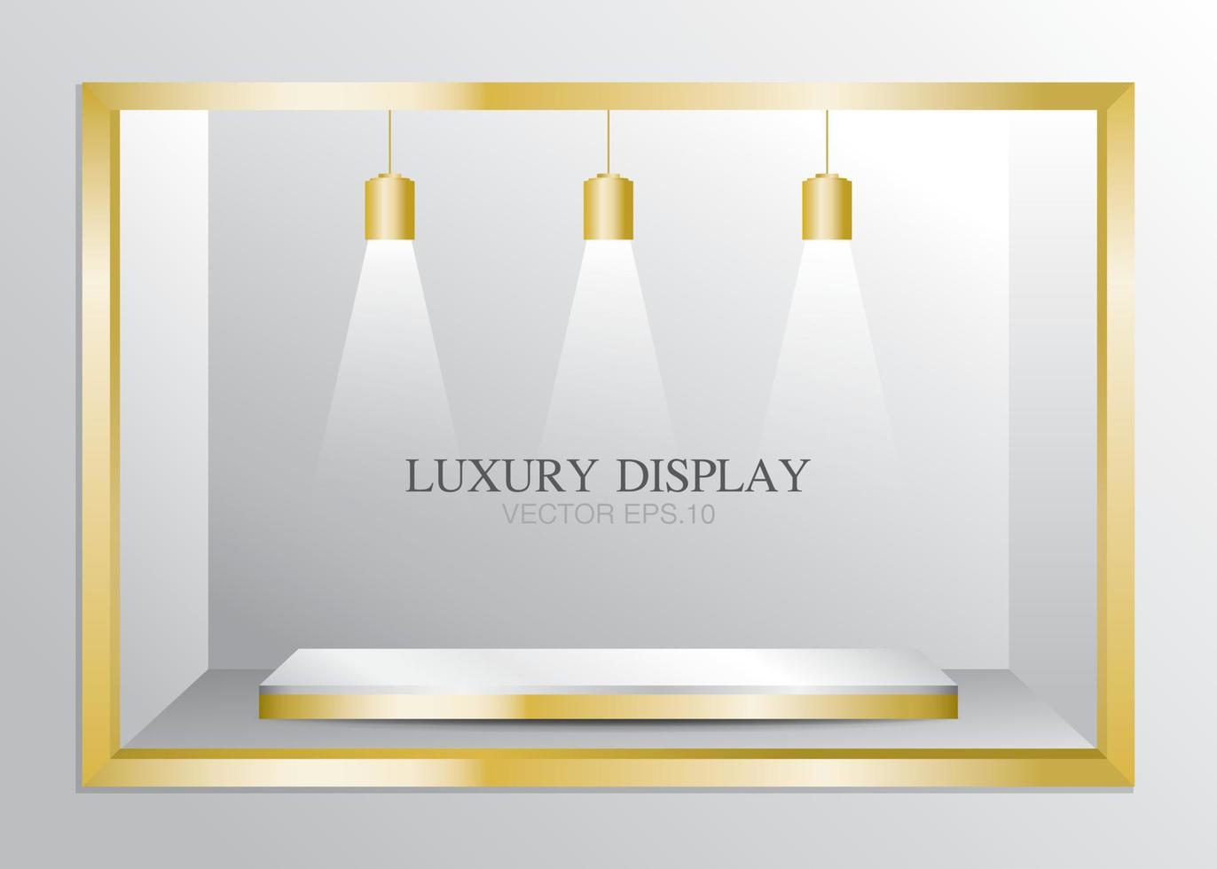 luxe etalage met gouden podium en lampen 3d illustratie vector voor het plaatsen van uw object.