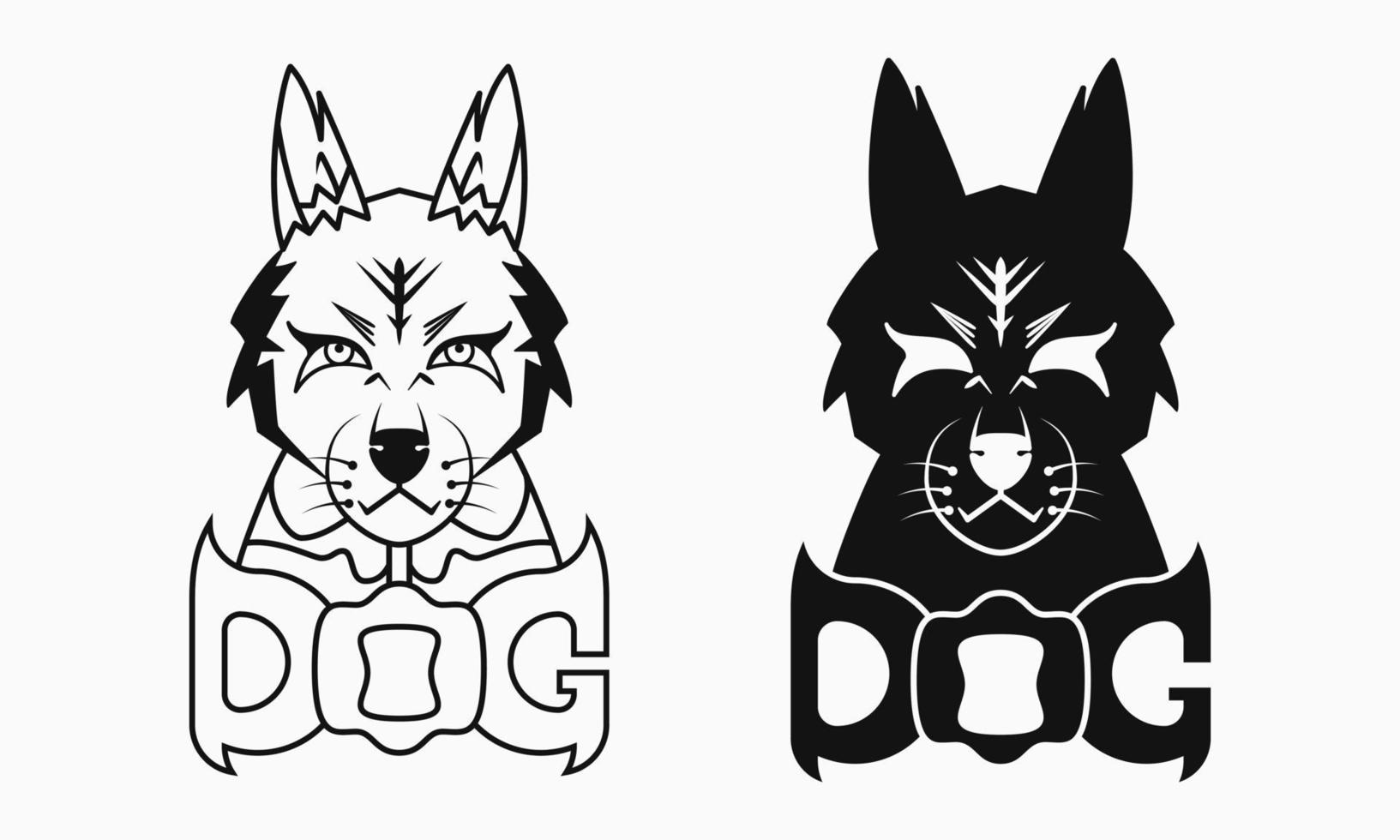 hond illustratie. dier, plat, silhouet en lijn kunststijl. zwart en wit. geschikt voor logo, pictogram, symbool, mascotte en teken. zoals huisdierenlogo of t-shirtontwerp; vector