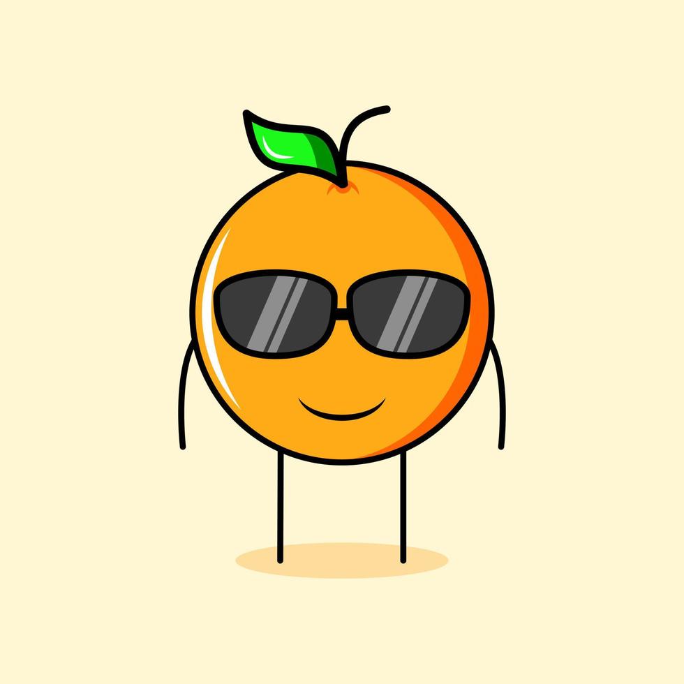 schattig oranje karakter met glimlachuitdrukking en zwarte bril. geschikt voor emoticon, logo, mascotte of sticker vector