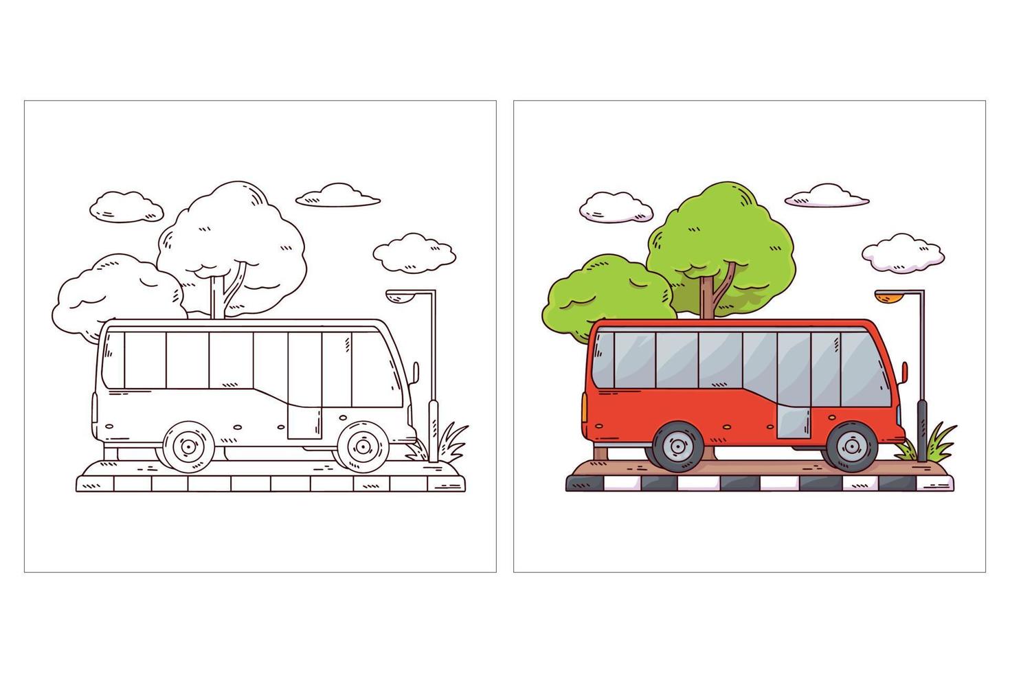 met de hand getekend schattig transportvoertuig voor het kleuren van pagina bus vector