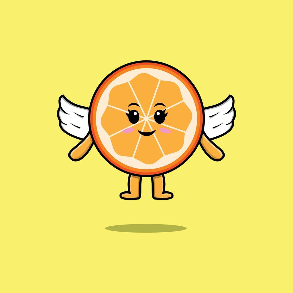 schattig oranje fruit stripfiguur met vleugels vector