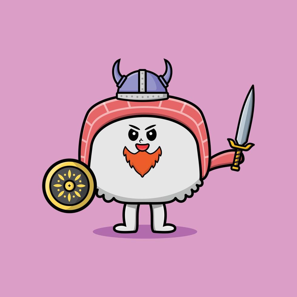 schattig stripfiguur sushi viking piraat vector