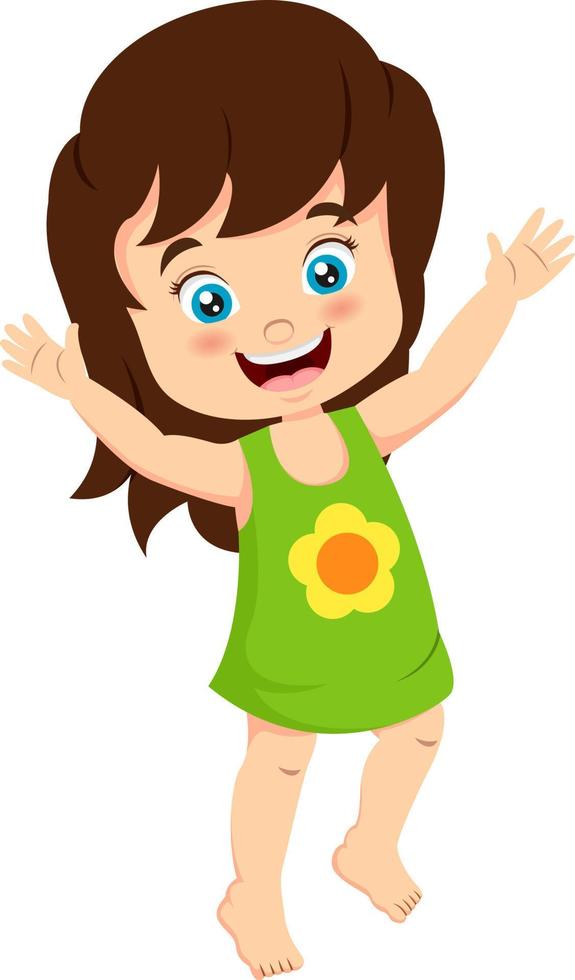 cartoon gelukkig klein meisje zwaaiende hand vector