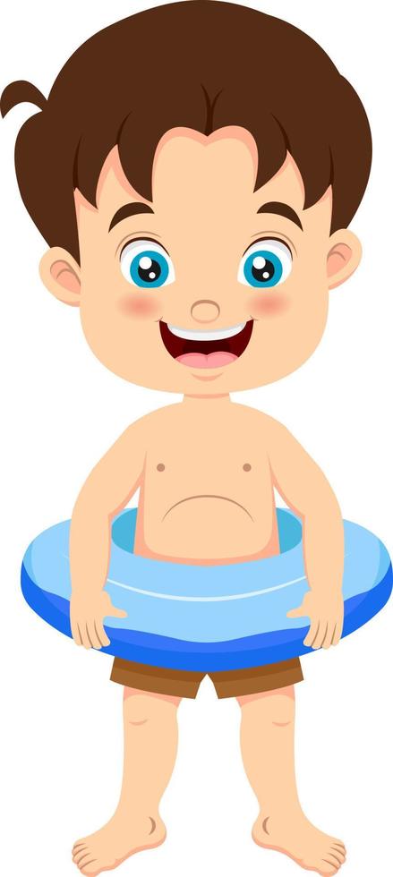 cartoon kleine jongen met opblaasbare ring vector