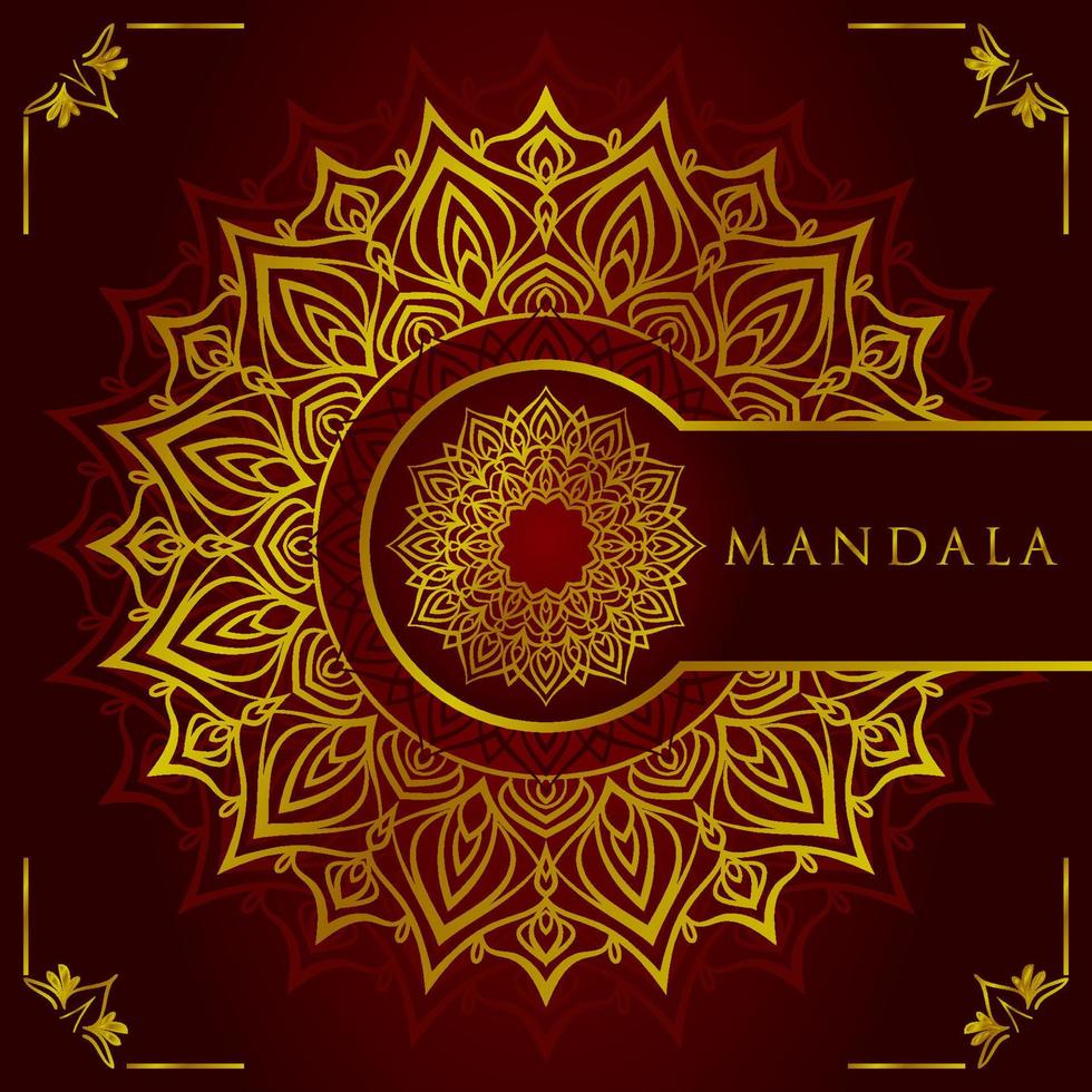 luxe gouden folie mandala vector design met koninklijke rode achtergrond voor web of print element