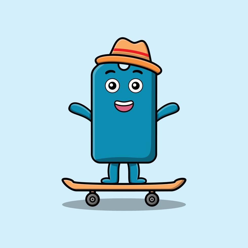 schattig cartoon prijskaartje staande op skateboard vector