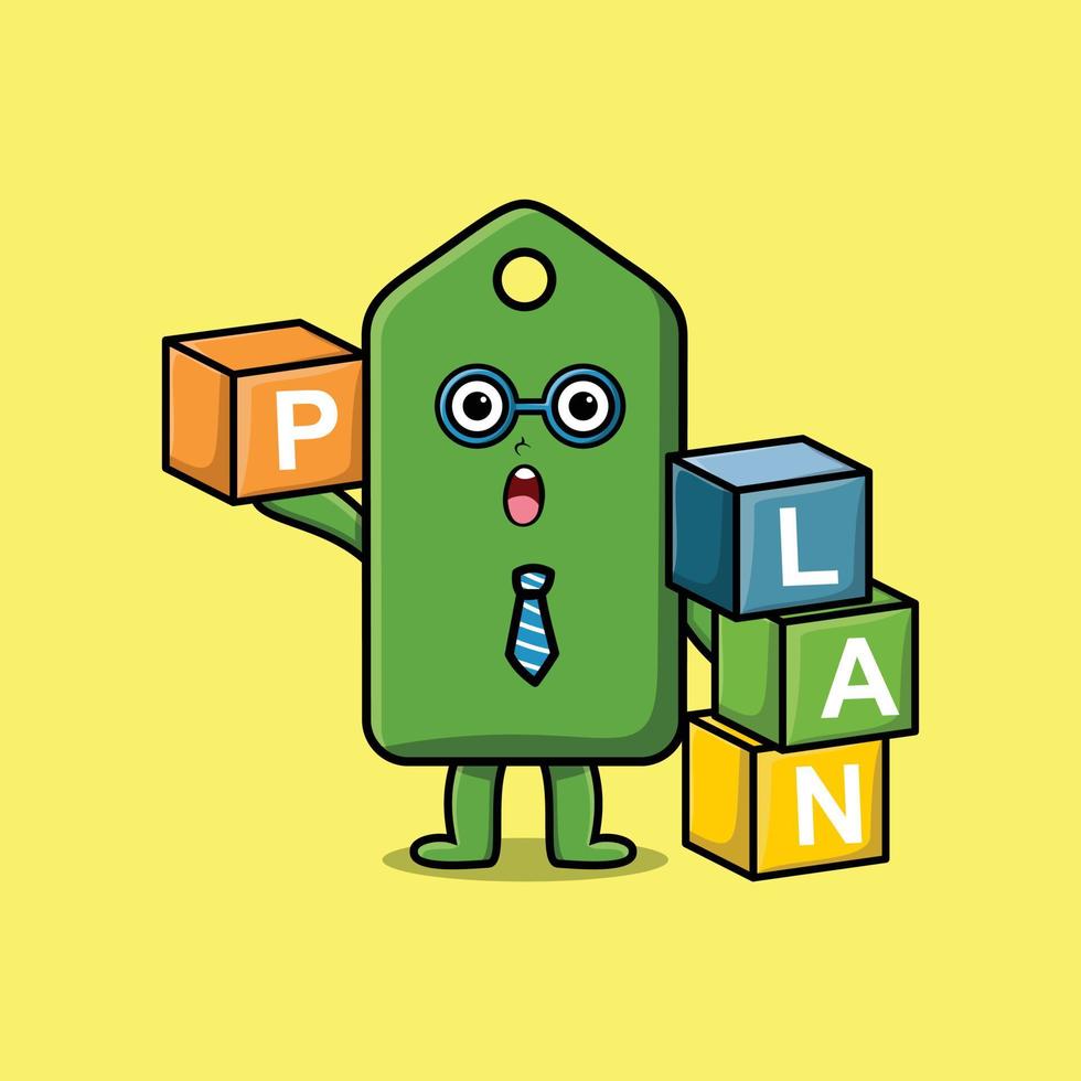 leuke cartoon prijskaartje zakenman stapel plan box vector