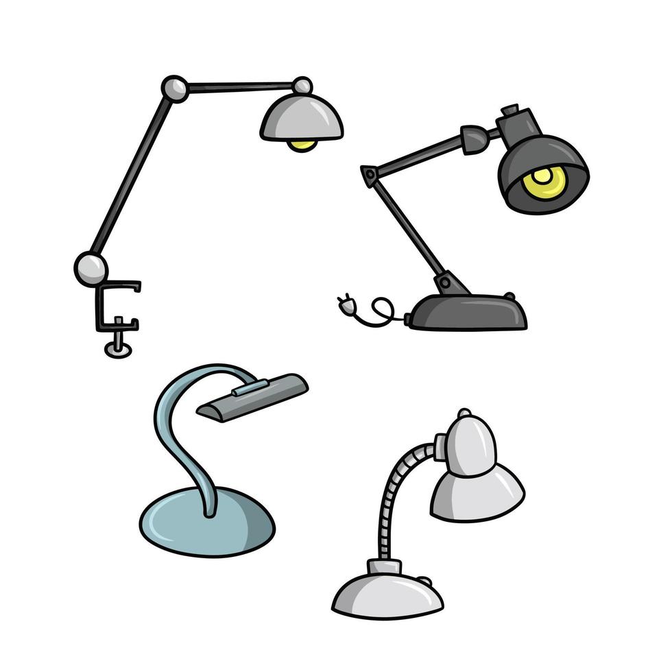 een set desktopbureaulampen met een verplaatsbaar statief, vectorillustratie in cartoonstijl op een witte achtergrond vector