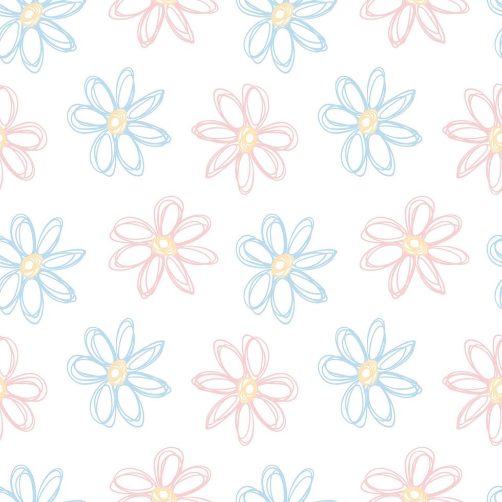 handgetekende pastel kinderen bloemen lijnen naadloos patroon vector