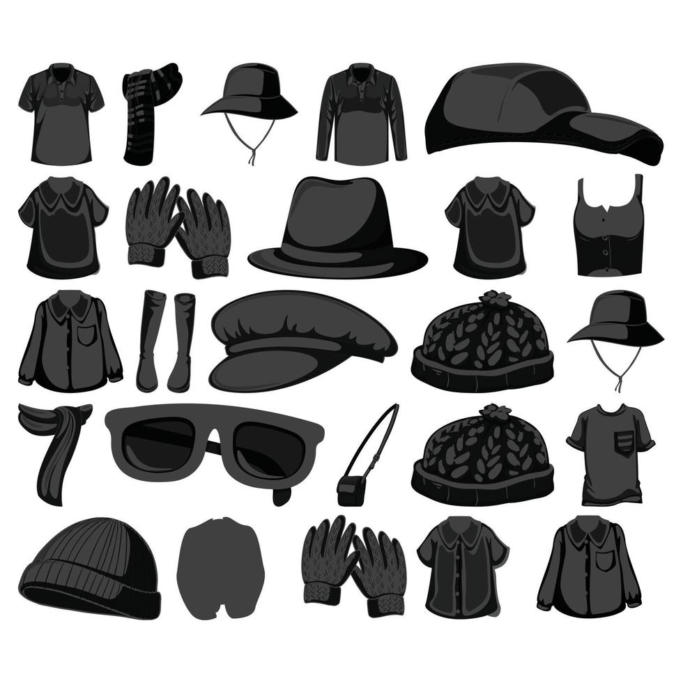 set mode-outfits en accessoires op witte achtergrond vector