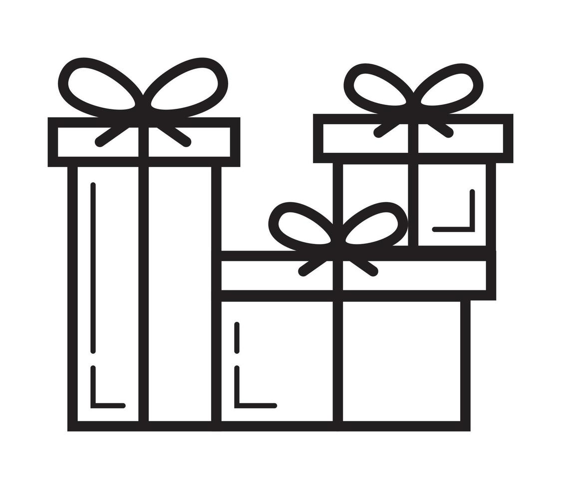 cadeau pictogram vector in eenvoudige kaderstijl. teken van de geschenkdozen. het pakket is vastgebonden met een strik. online donatie illustratie. de online winkel verdeelt de prijs.