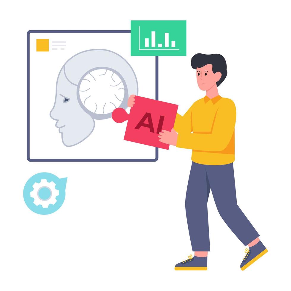 een plat ontwerppictogram dat het concept van ai mind symboliseert vector