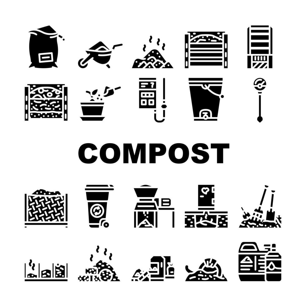 compost productie collectie iconen set vector