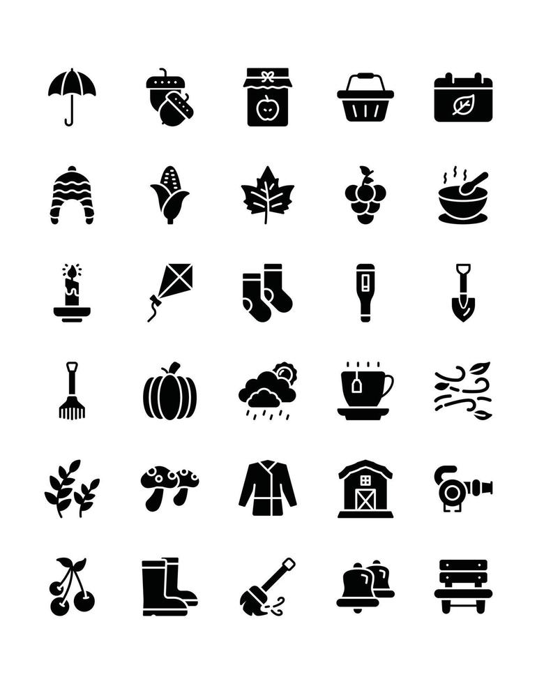 herfst icon set 30 geïsoleerd op een witte achtergrond vector