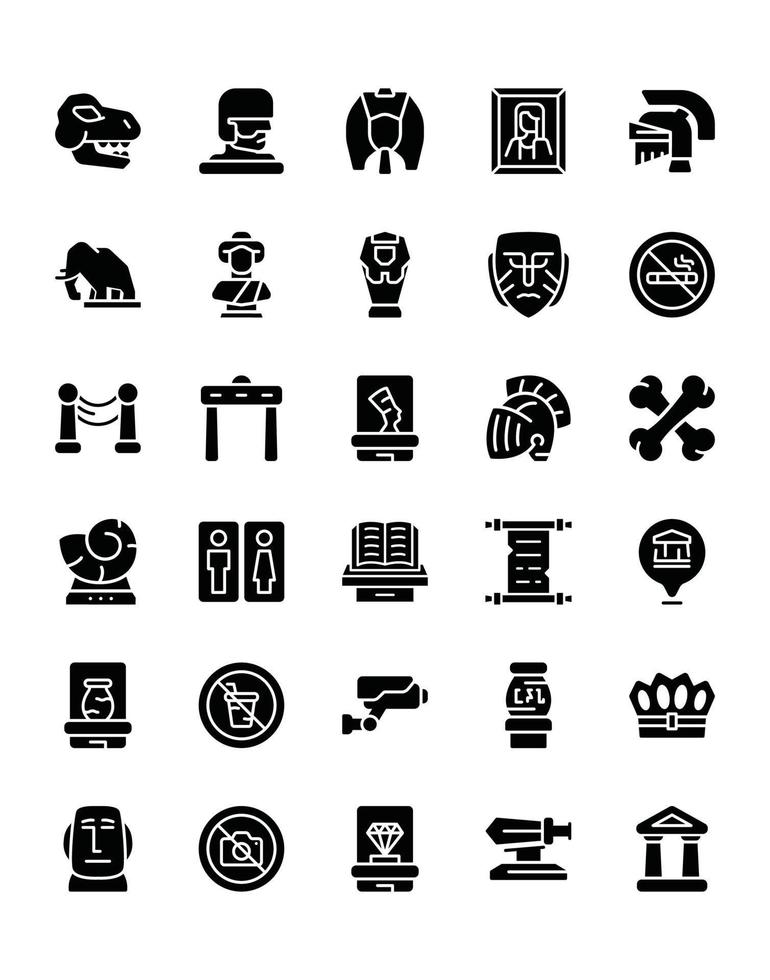 museum icon set 30 geïsoleerd op witte achtergrond vector