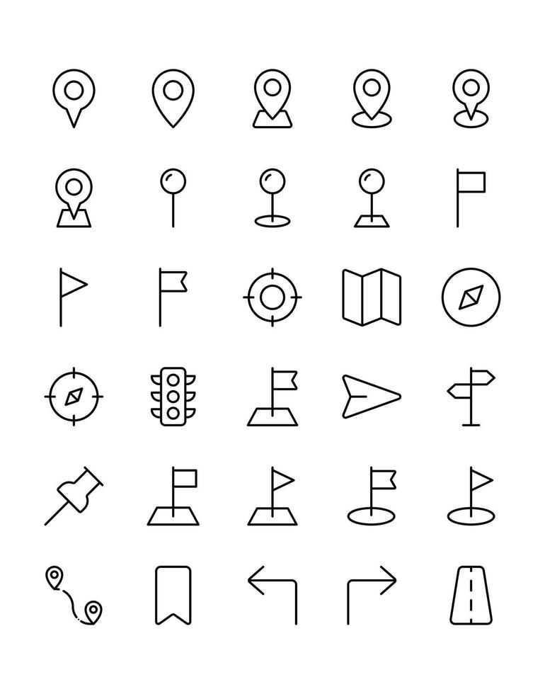 locatie icon set 30 geïsoleerd op witte achtergrond vector